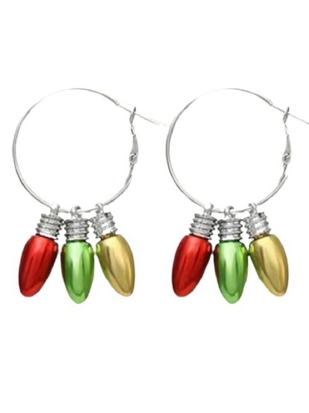 NEW Christmas Holiday Lights Earrings in green, red, gold & silver French hook